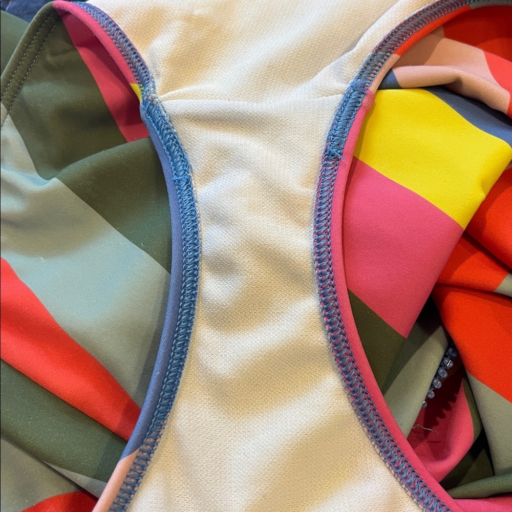 Mini Boden Multi Stripe Long-Sleeved Zip Swimsuit Rash guard - Picture 8 of 9